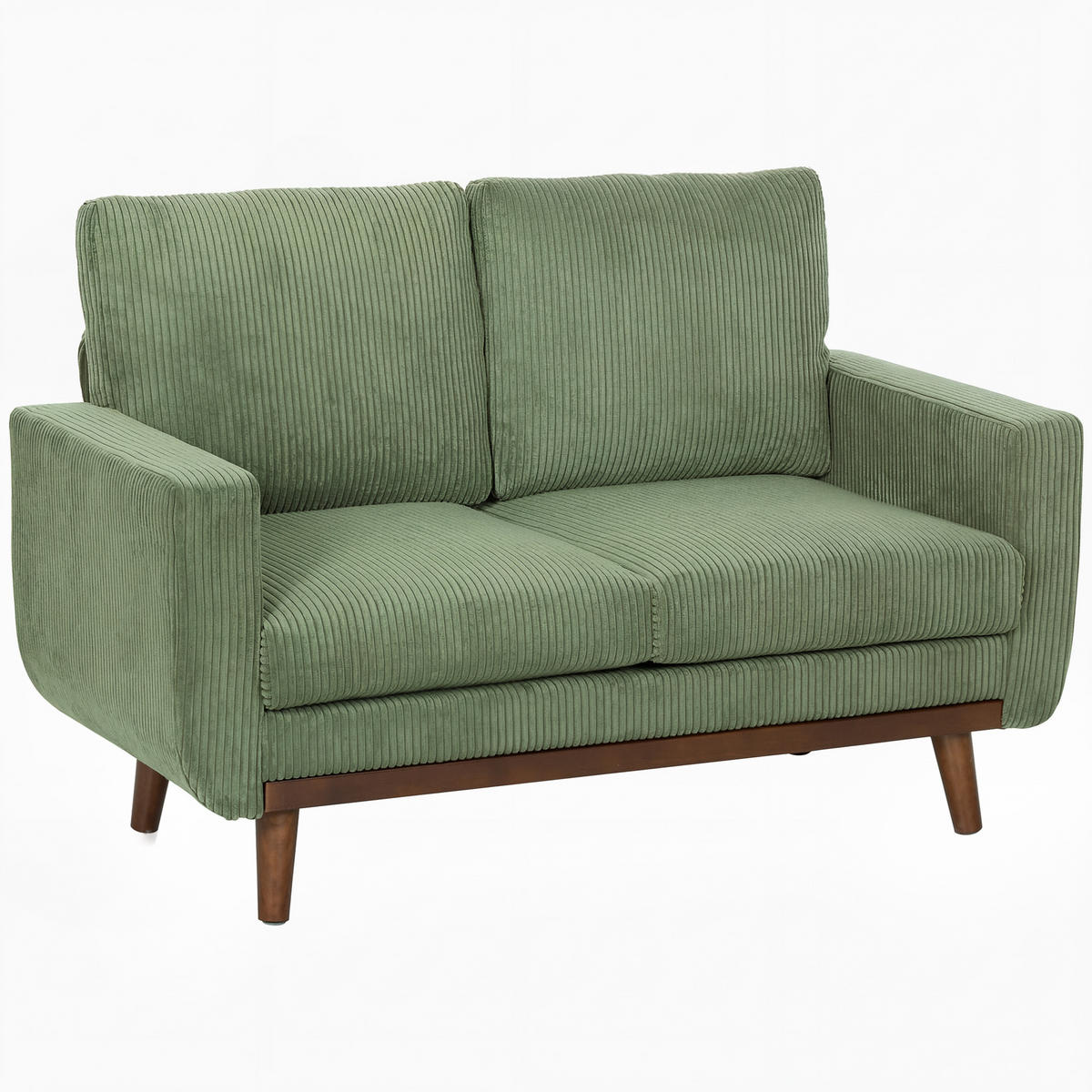 2-SITZER-SOFA DE-06596 mit Taschenfedern, Holzlatten-Akzent Grün - Grün, Holz/Textil (134/84/74cm) - ComfortXL