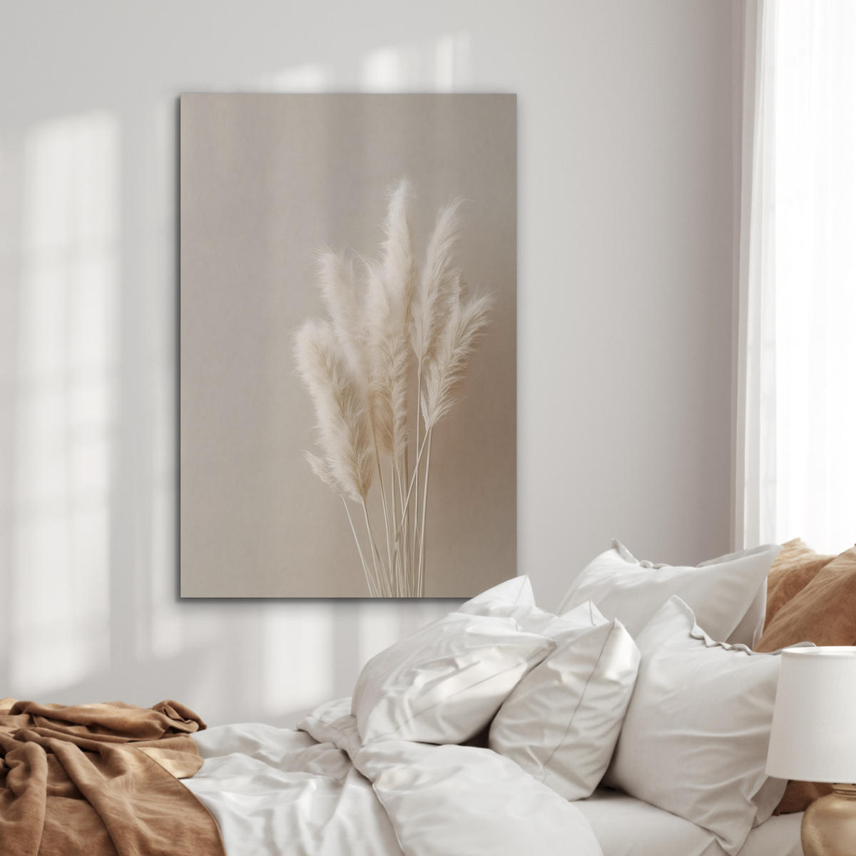 AKUSTIKPANEEL Pampasgras - Federn - Pastell - Weiß 70x100 cm - Naturfarben, Textil (70/0.9/100cm) - MuchoWow