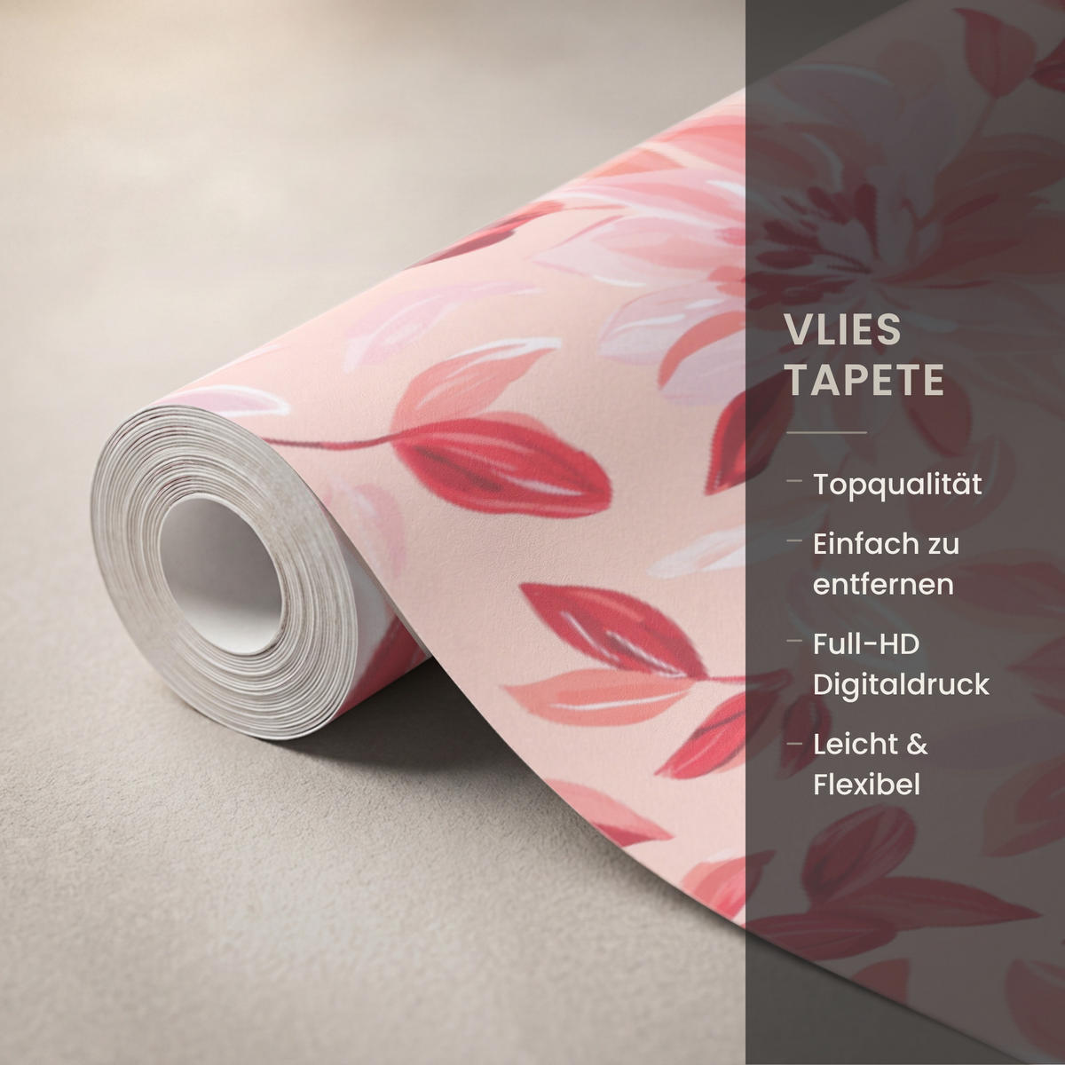 TAPETE - Botanisch - Blumen - Rot - 500x260 cm - Koralle, Papier (500/260cm) - OnlyWow