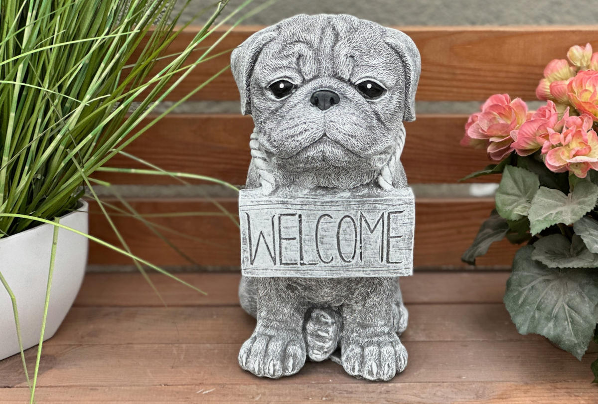 STEINFIGUR Mops Welcome Bulldogge frostfest, massiv - Grau, Stein (28/28/16cm) - stoneandstyle