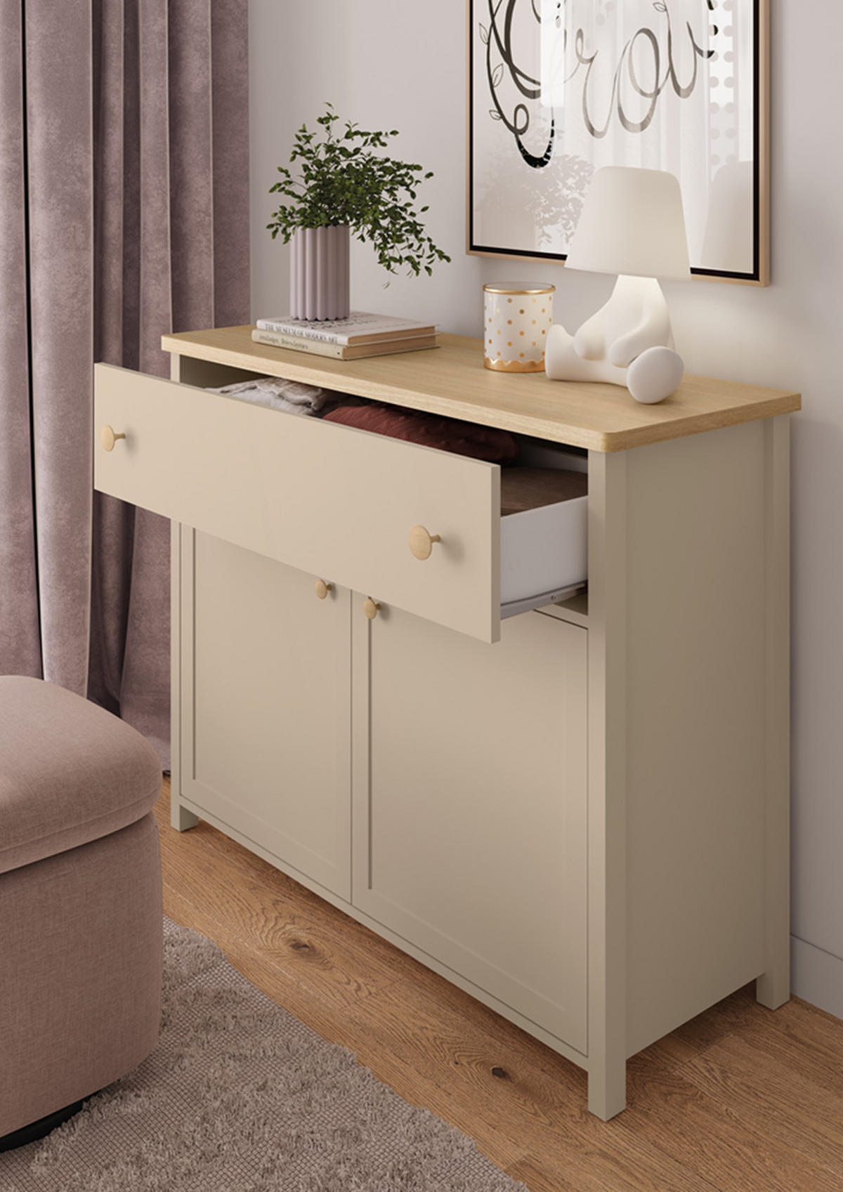 KINDERKOMMODE STORY 5 - Eichefarben/Beige, Holzwerkstoff (110/90/42cm) - Meblini