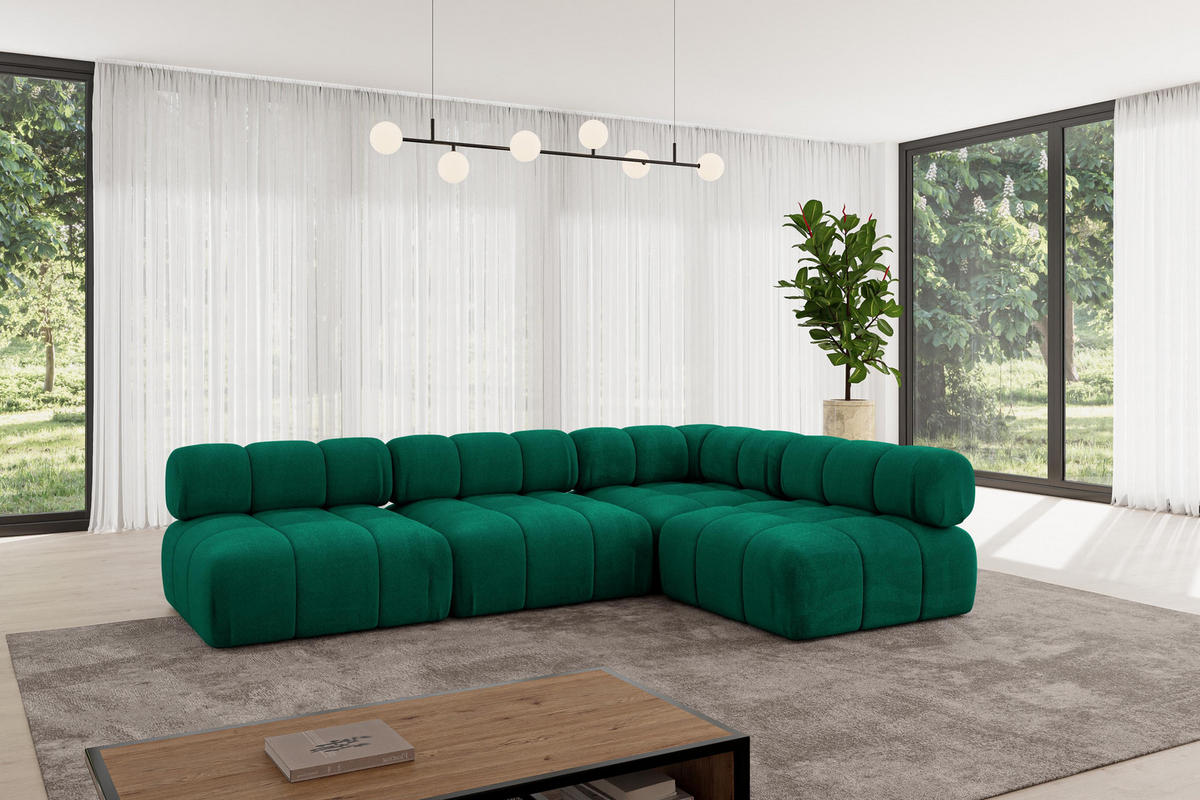 ECKSOFA modulares Sofa Samaro-L2 - 285x190x70 cm Dunkelgrün Velours - Dunkelgrün, Holzwerkstoff/Textil (285/190cm) - ALTDECOR