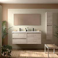 BADEZIMMERMÖBEL NOJA 1400 2 Türen und 2 Schubladen NATURAL + Waschtisch + Spiegel - Schwarz, Metall (45/54/140cm) - Salgar