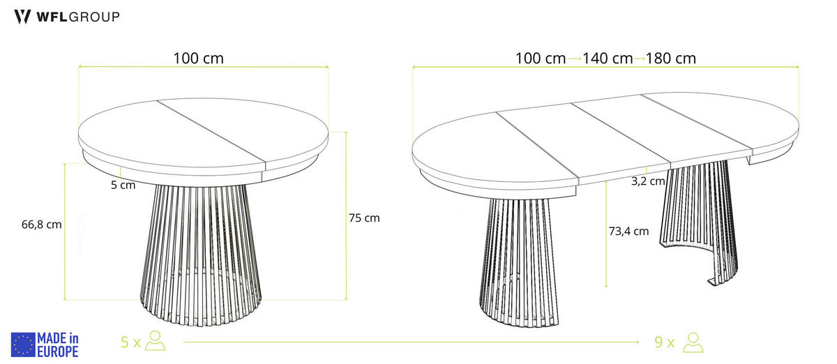 ESSTISCH Scala runder ausziehbarer, Braun 100-180/100/75 cm - Eiche Wotan/Weiß, Holzwerkstoff/Metall (100/100/75cm) - WFL GROUP