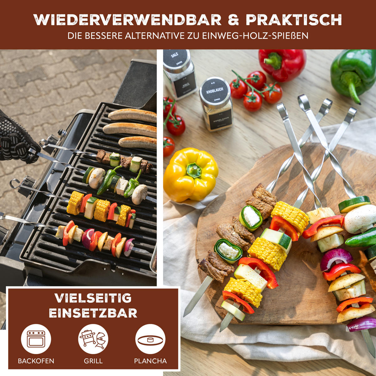 GRILLSPIESSE 10er-Set, silber, Edelstahl - Edelstahlfarben, Metall (1cm) - bremermann