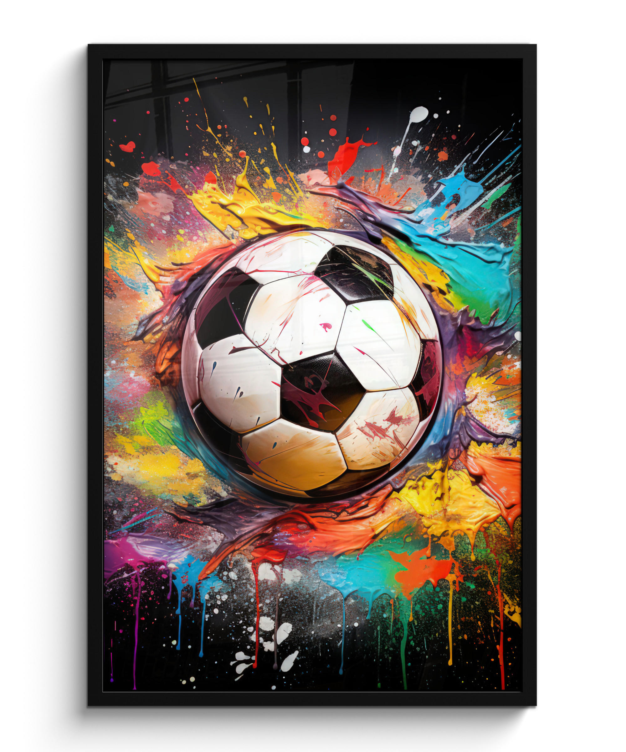 POSTER MIT RAHMEN Fußball - Farbe - Farben - Schwarz - Weiß 60x90 cm - Weiß, Papier (60/90cm) - MuchoWow