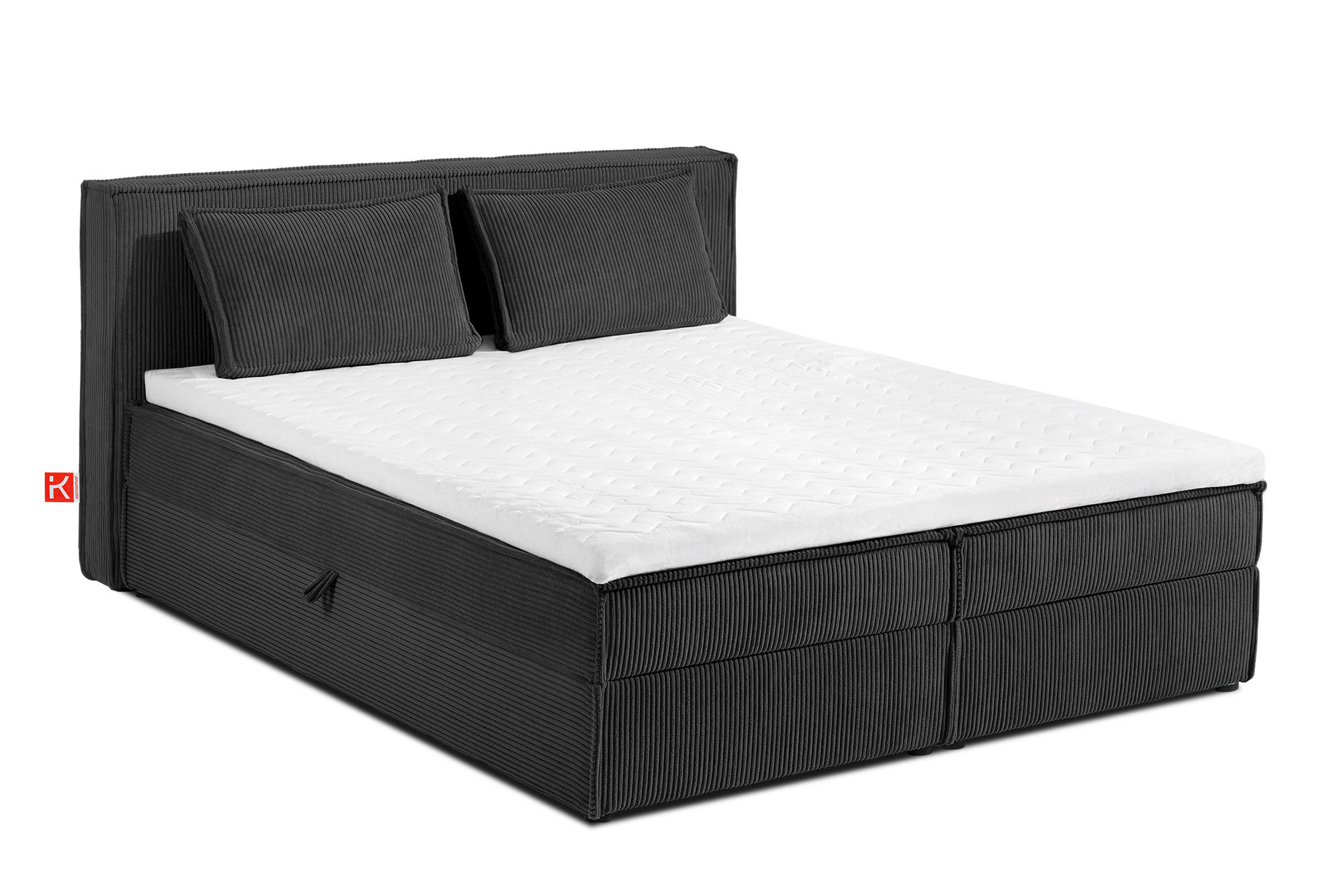 BOXSPRINGBETT ROTI mit Stauraum, dunkelgrau - Dunkelgrau/Schwarz, Holz/Holzwerkstoff (160/200cm) - KONSIMO®