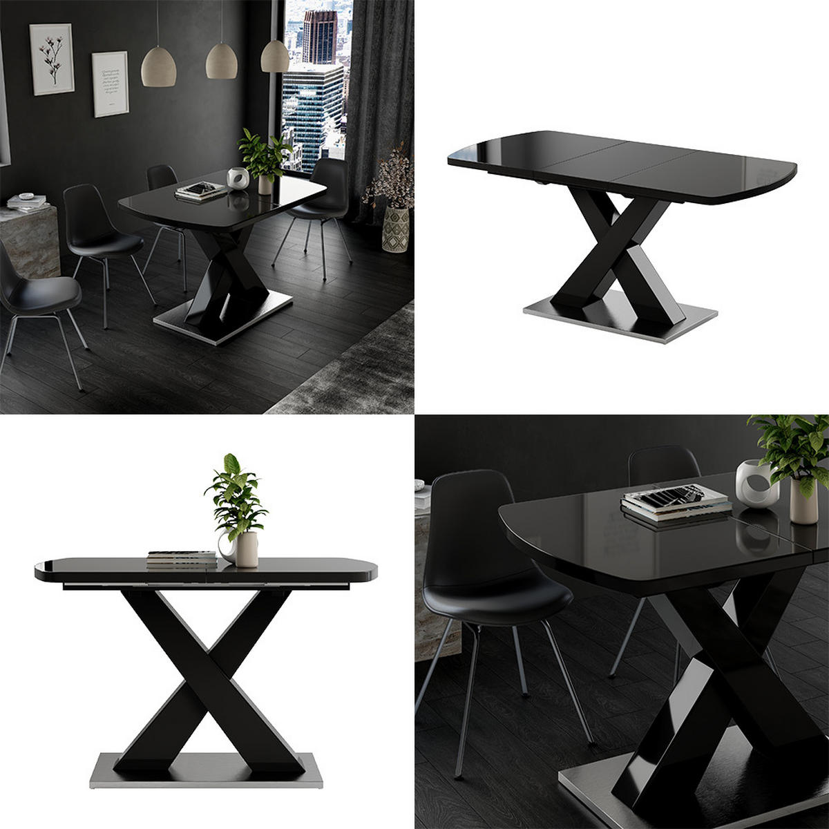 ESSTISCH Chinto Schwarz 120 x 80 cm ausziehbar - Schwarz, Holzwerkstoff (80/120/76cm) - Vicco