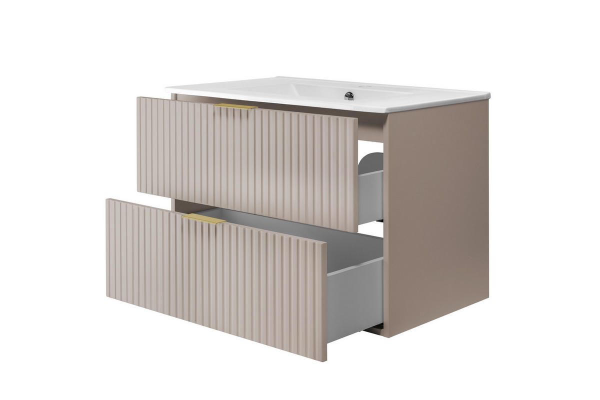 WASCHBECKUNTERSCHRANK, Kaschmir, 80 x 57 x 46 cm, Griff Gold, ohne Arbeitsplatte - Beige/Goldfarben, Holzwerkstoff (80/57/46cm) - 3XE LIVING