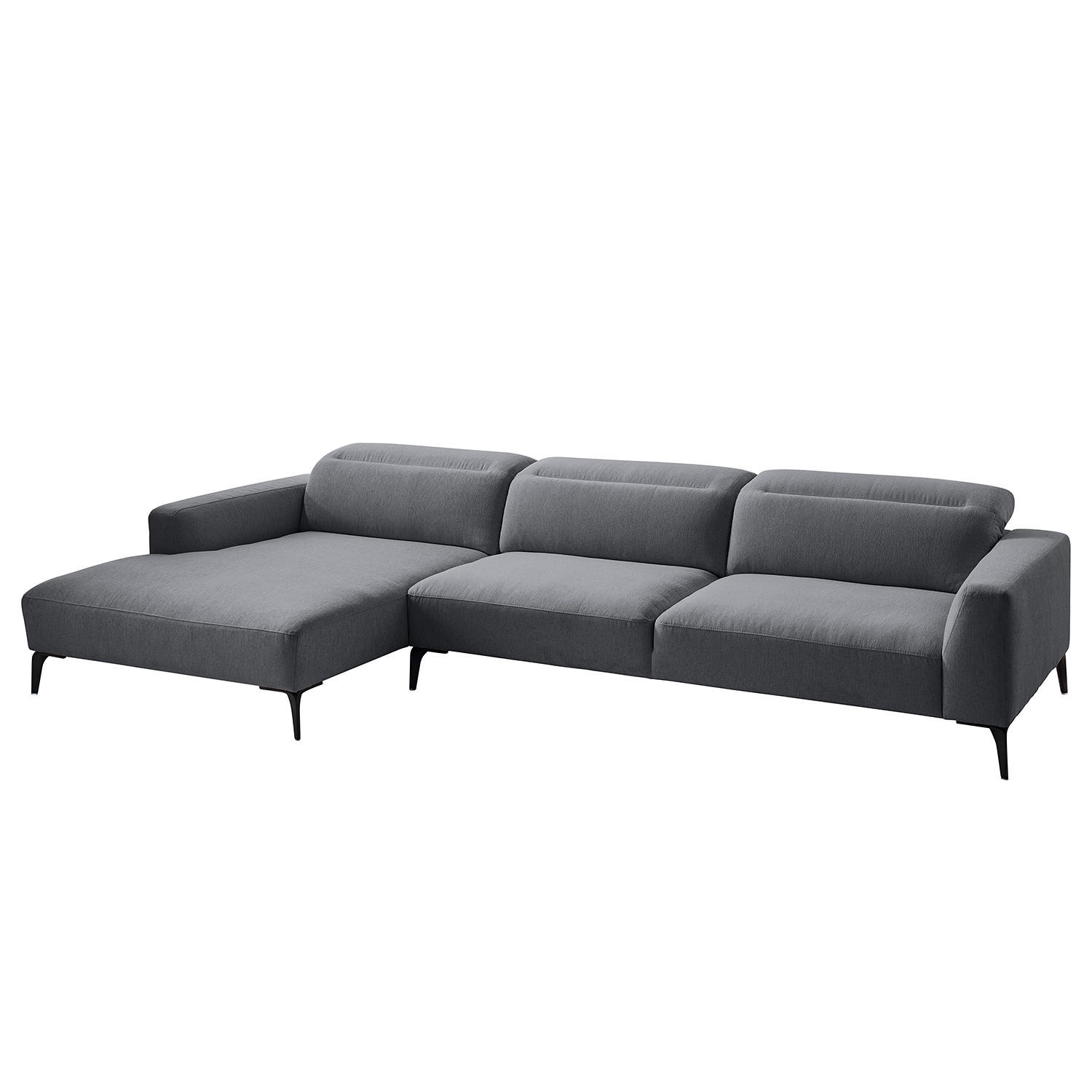 ECKSOFA mit Longchair - Schwarz/Grau, Textil/Metall (328/180cm) - home24