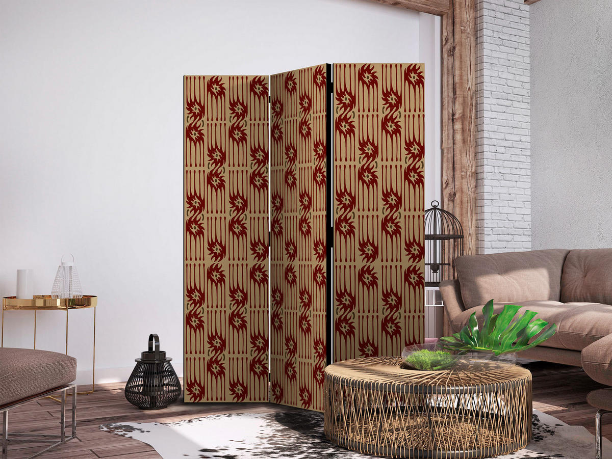 PARAVENT Akustik 3-tlg 135x172 cm Abstraktion Boho Stil - Beige, Holz/Textil (135/172/3cm) - Muralo