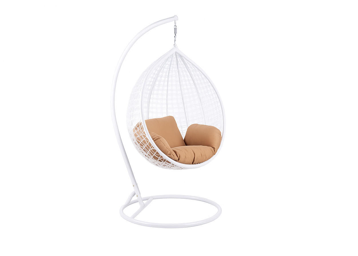 HÄNGESESSEL Cobe Weiß, Beige Kissen, Garten Hängesessel Kokon aus Technorattan - Braun/Weiß, Kunststoff/Metall (107/198/68cm) - Bettso