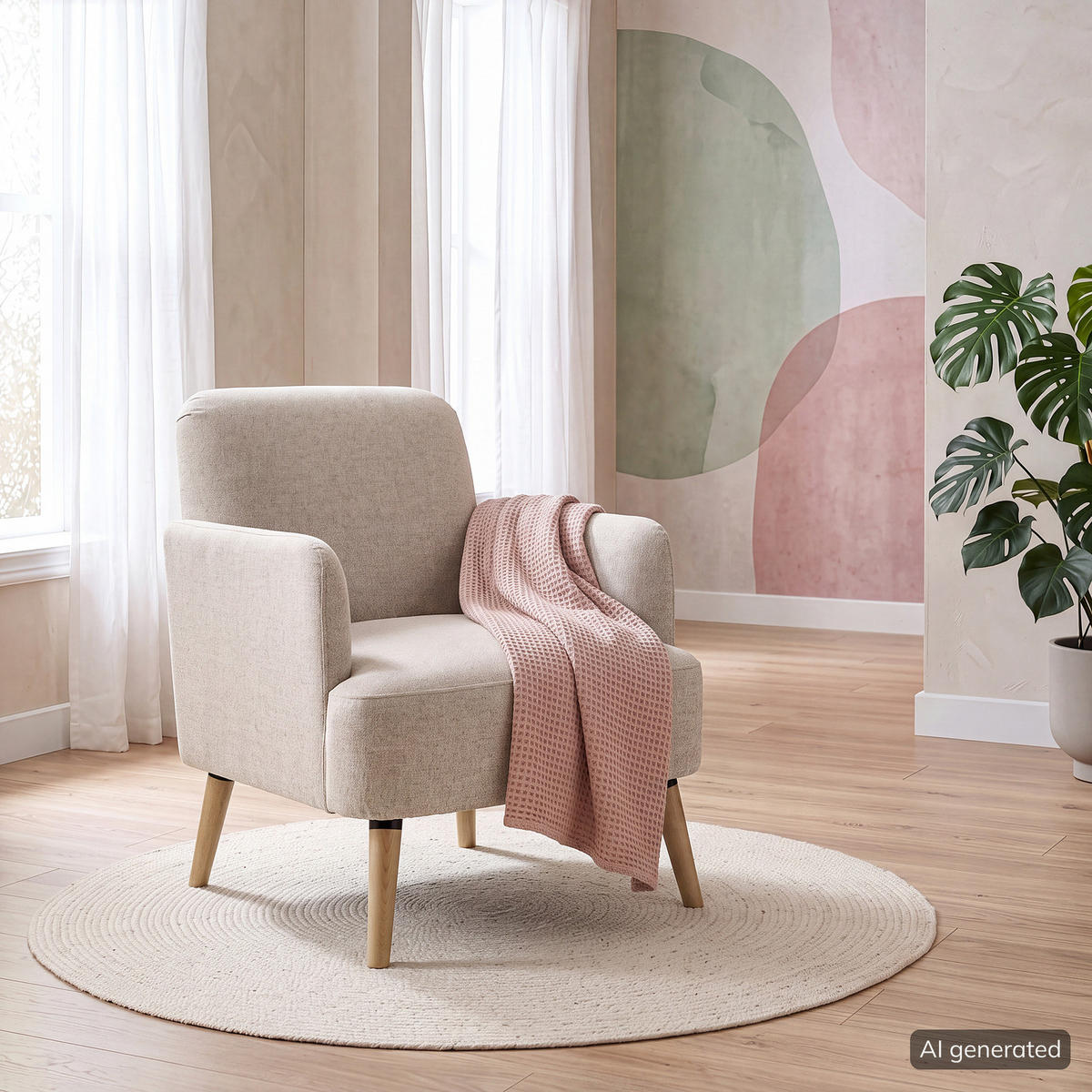 SESSEL - Eichefarben/Creme, Holz/Birkenholz (62/79/77cm) - home24
