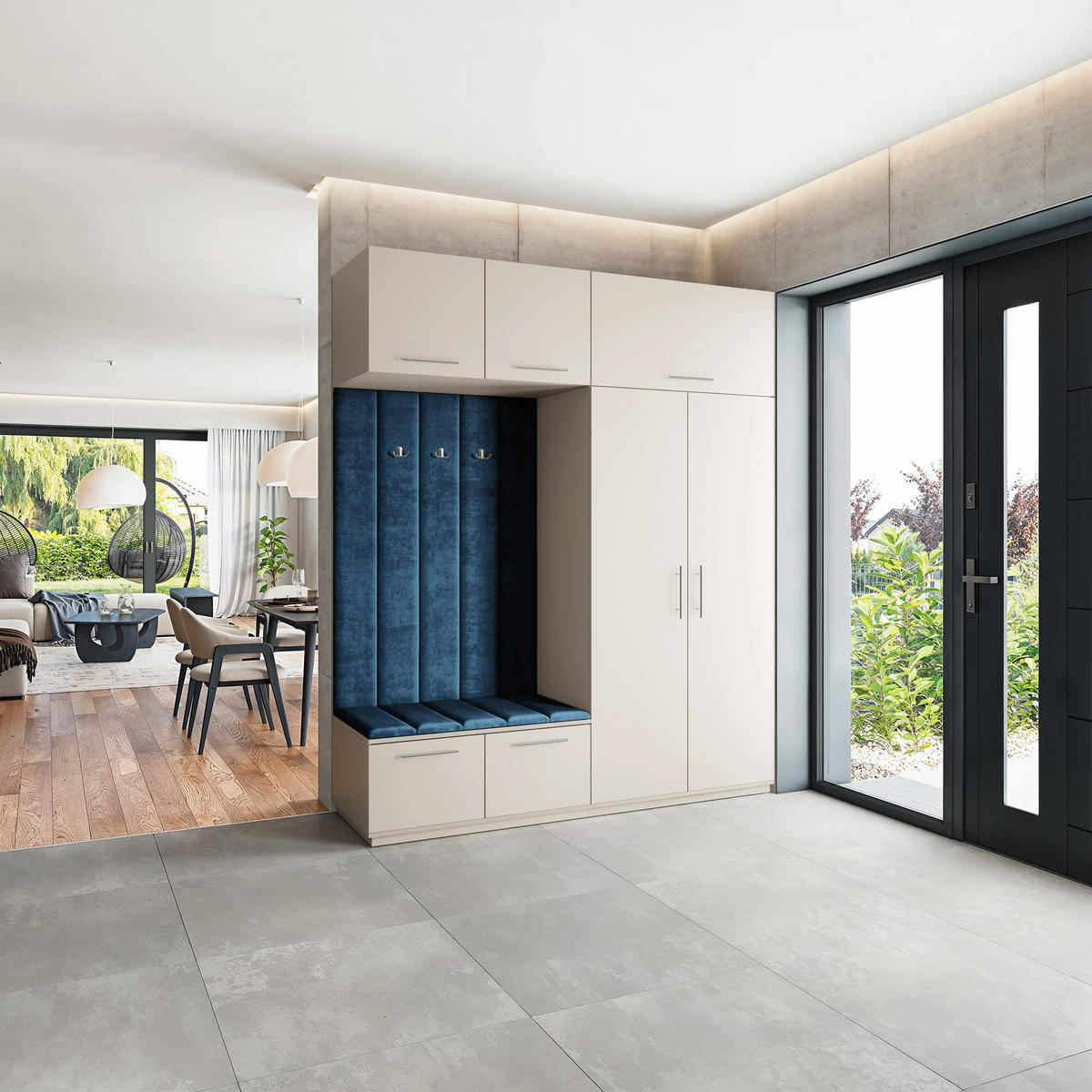 GARDEROBENSCHRANK REMA 200/240/60 cm Modern Garderobe-Set Kaschmir - Kaschmir/Blau, Holzwerkstoff (200/240/60cm) - MASSENO