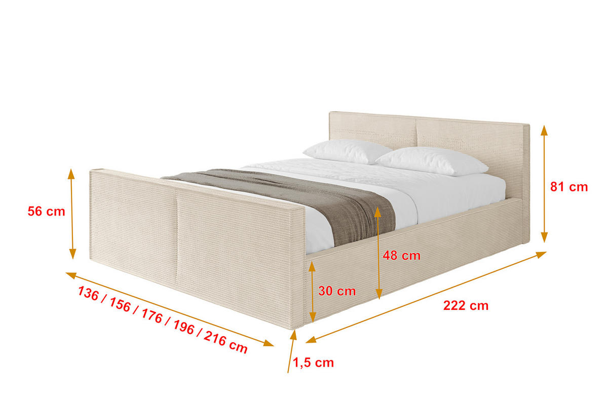 POLSTERBETT mit Bettkasten, Fußteil und Lattenrost, Boxbett ohne Matratze - EMMI-Z-V1 180x200 Beige - Creme, Holzwerkstoff/Textil (180/200cm) - ALTDECOR