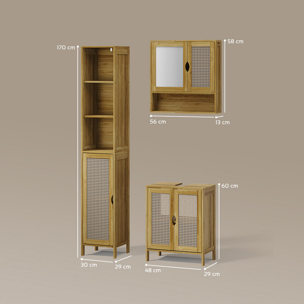BADMÖBEL-SET Mincio, Bambus, 3dílná - přírodní, kompozitní dřevo (50/60/29cm) - Livinity®