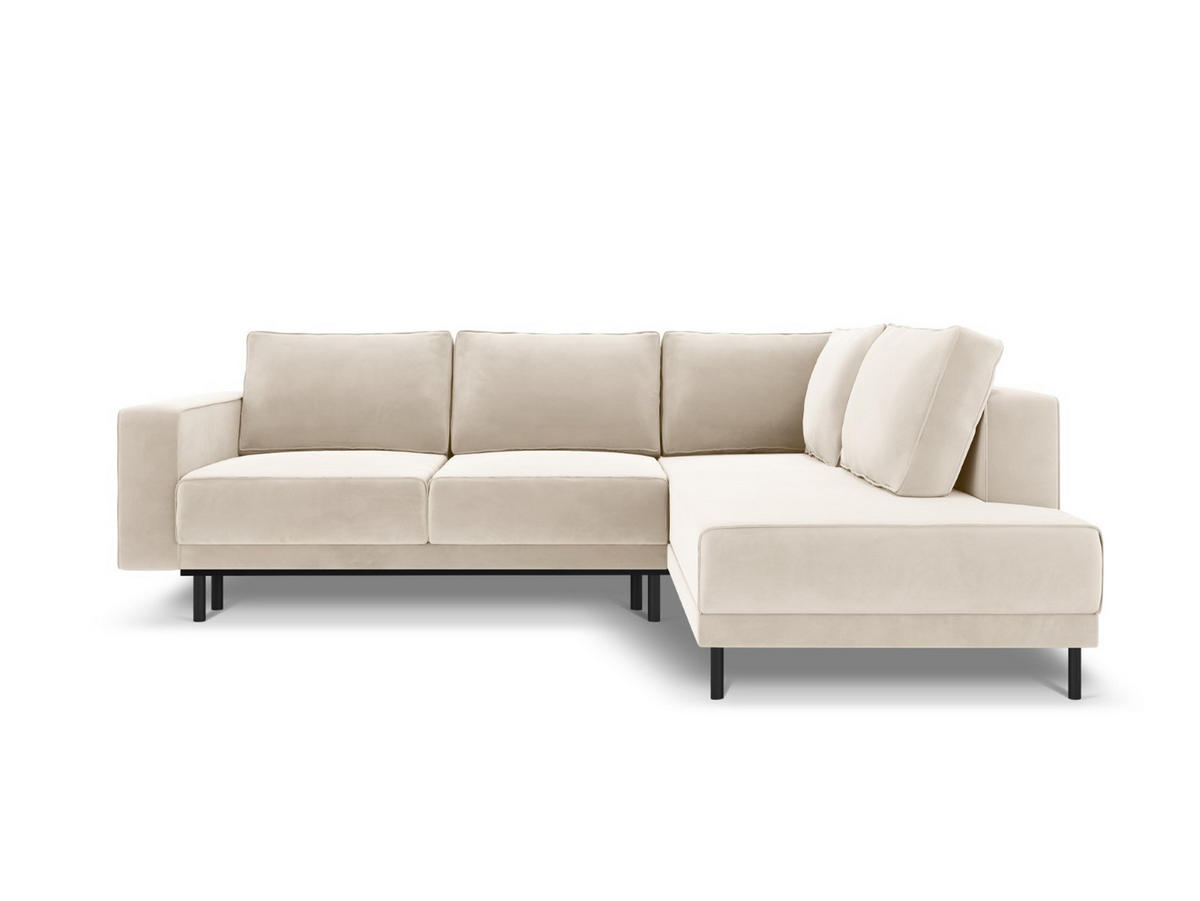 AUSKLAPPBARES-ECKSOFA rechts Caro aus Samt leichtes beige 5 Sitzplätze - Beige, Textil (187/247cm) - Micadoni