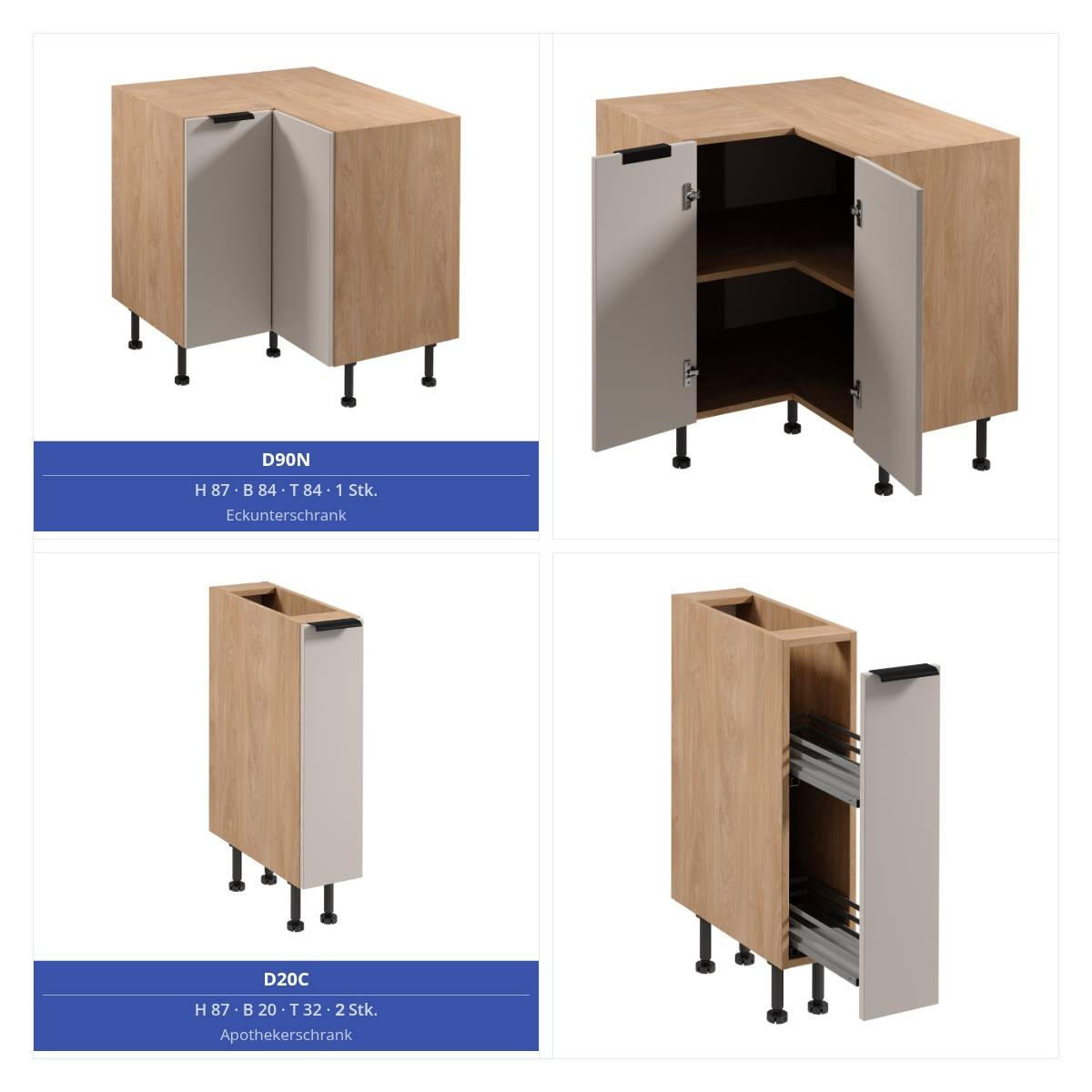 WINKELKÜCHE 345 x 285 cm - Sorento KS12-M345 - in Beige / Sonoma Eiche - Beige/Schwarz, Holz/Metall (630/247/58cm)
