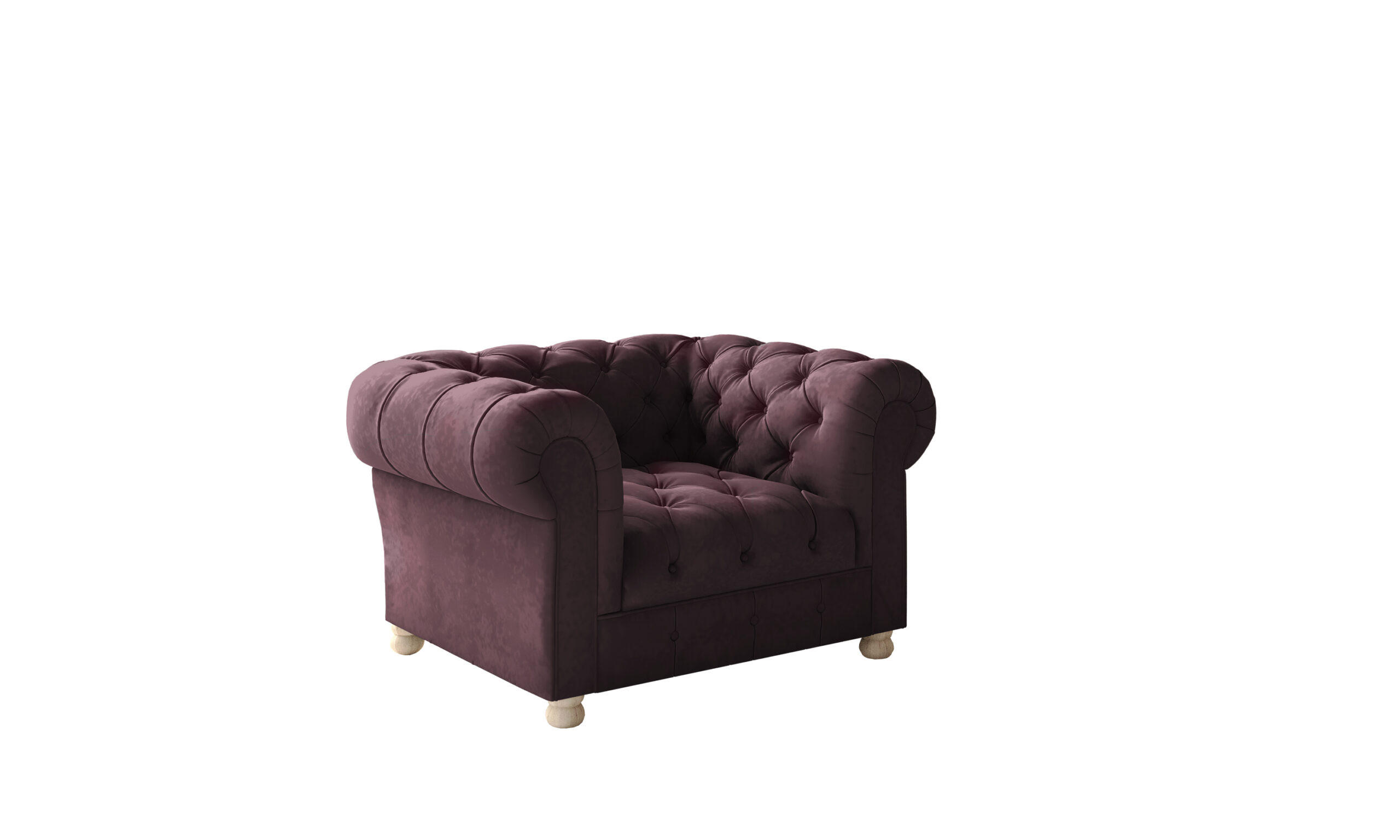 SESSEL CHESTERFIELD Elegant Klassisch Schick Stoff Whisper Velours Rotwein - Bordeaux, Holz (112/77/90cm) - Kaiser Möbel