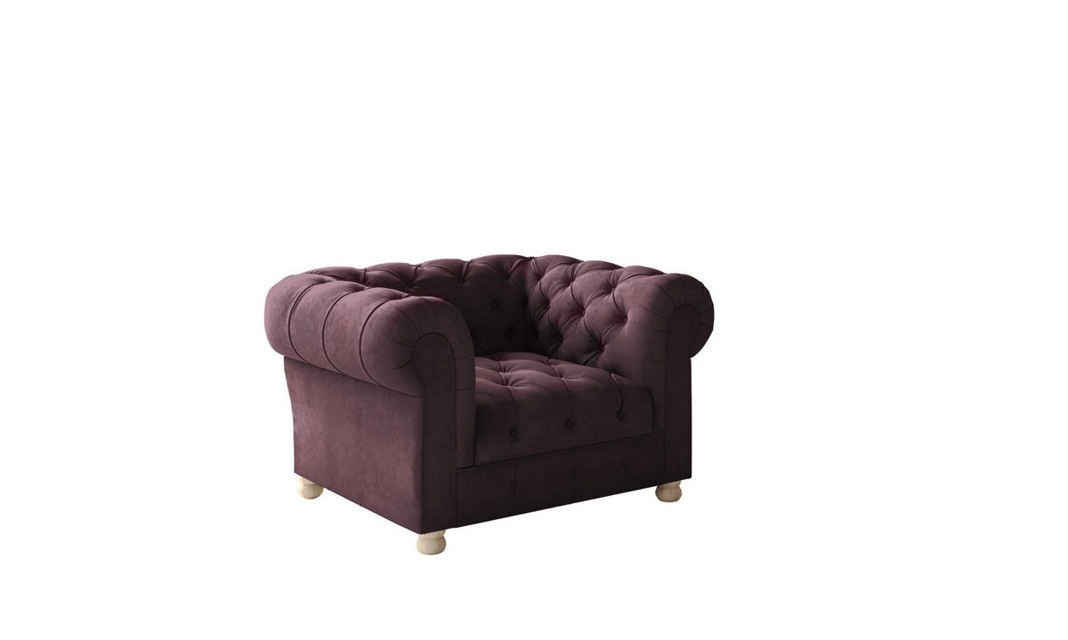 SESSEL CHESTERFIELD Elegant Klassisch Schick Stoff Whisper Velours Rotwein - Bordeaux, Holz (112/77/90cm) - Kaiser Möbel
