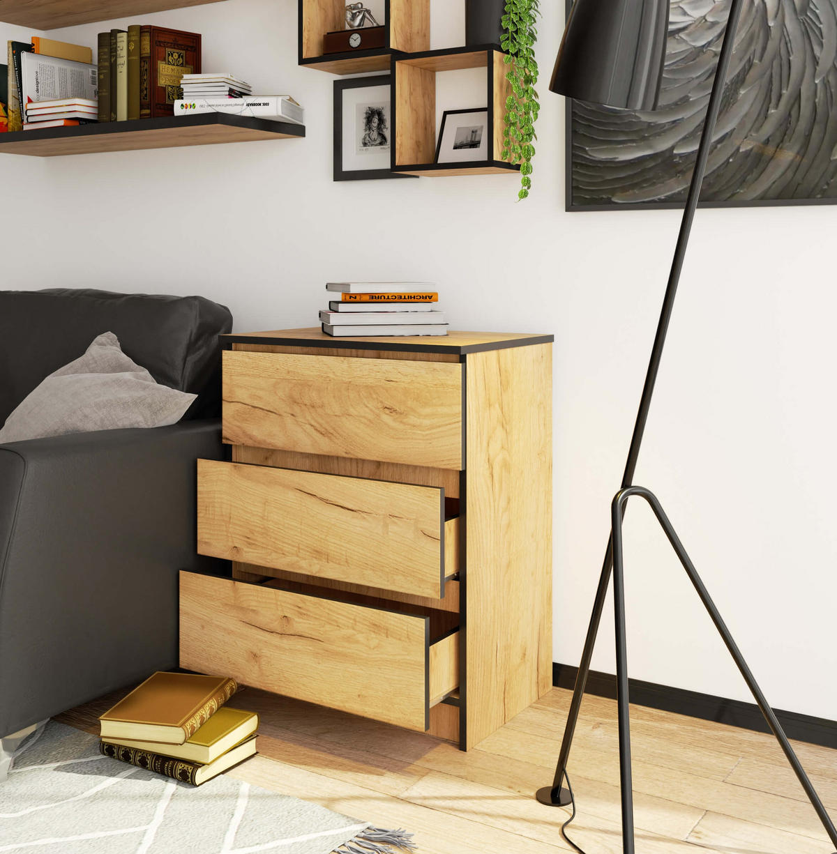 KOMMODE Eichefarben 60x40x77 cm - Eichefarben, Holzwerkstoff (60/77/40cm) - Akord