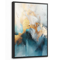 LEINWAND Bilder mit Rahmen - Abstrakt - Kunst - Gold - Blau - 20x30 - Petrol, Textil (20/30cm) - MuchoWow