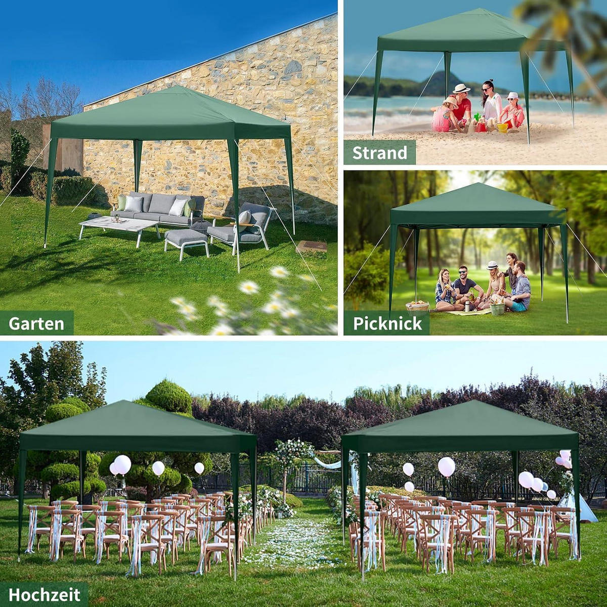 FALTPAVILLON 3 x 3 m Grün Wasserdicht UV-Schutz 50+ - Grün, Textil (300/268/300cm)