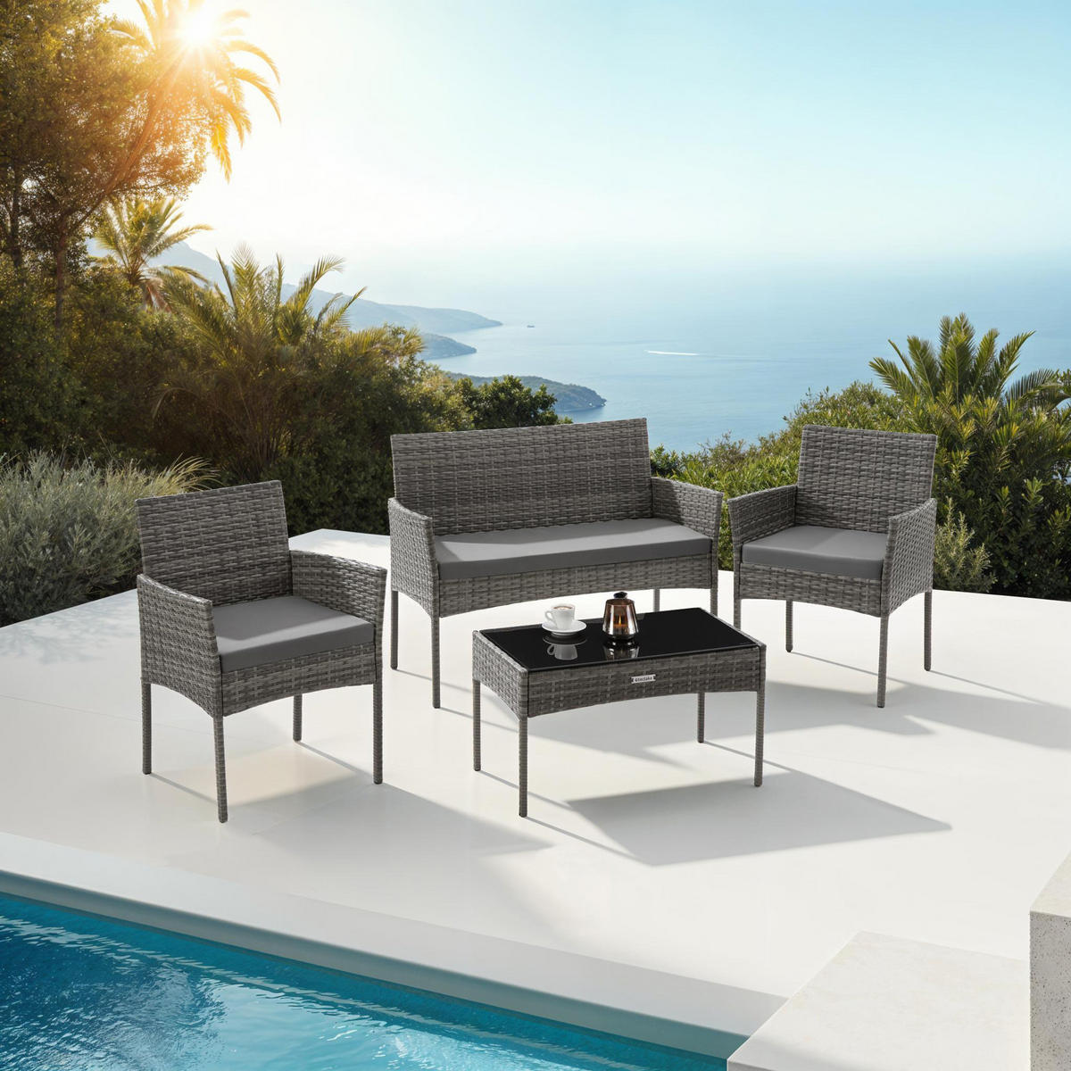 RATTAN GARTENSET Palese,Sofa 250 kg, je Sessel 120 kg,grau - Grau, Kunststoff - tectake