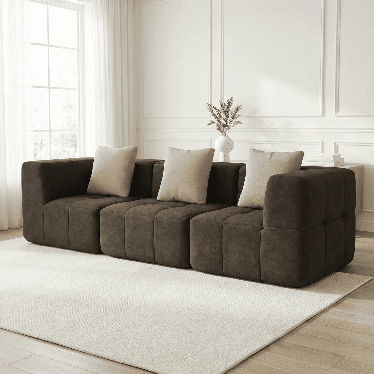 WOHNZIMMERSOFA Eden Simple 3-Sitzer - Braun Sand - Braun, Textil (92/71/92cm) - COCO Living