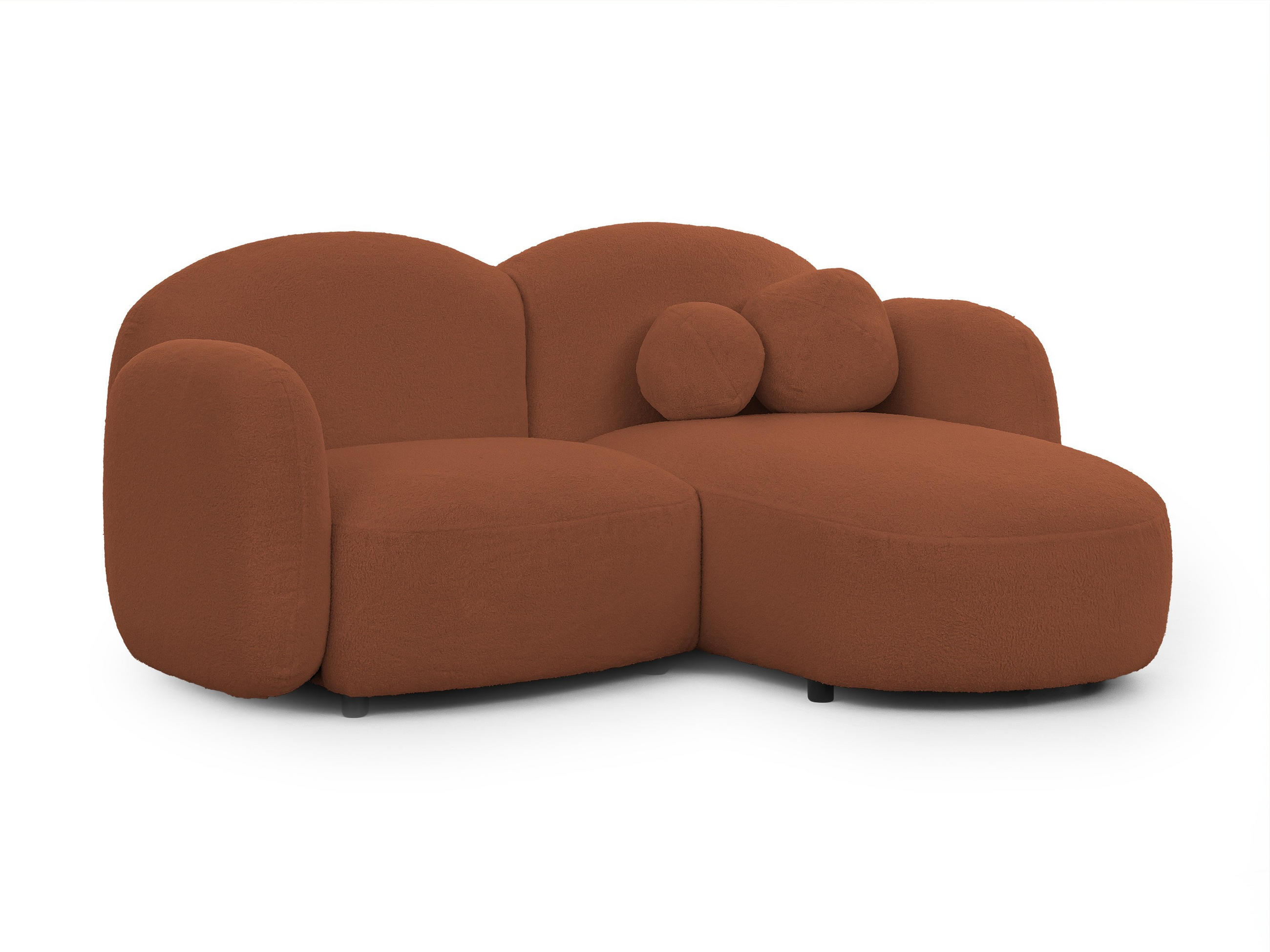 ECKSOFA Nuvola mit abgerundetem Design Terrakotta Bouclé-Stoff - Ottomane Rechts - Terra cotta/Schwarz, Holz/Kunststoff (190/146cm) - S-Style Möbel
