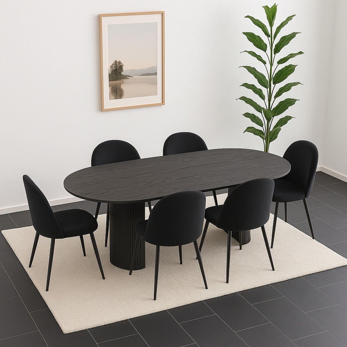 ESSGRUPPE 7-TLG. Kyoto Dunkelbraun, Schwarz - Dunkelbraun/Schwarz, Holzwerkstoff/Textil (210/75/100cm) - ebuy24