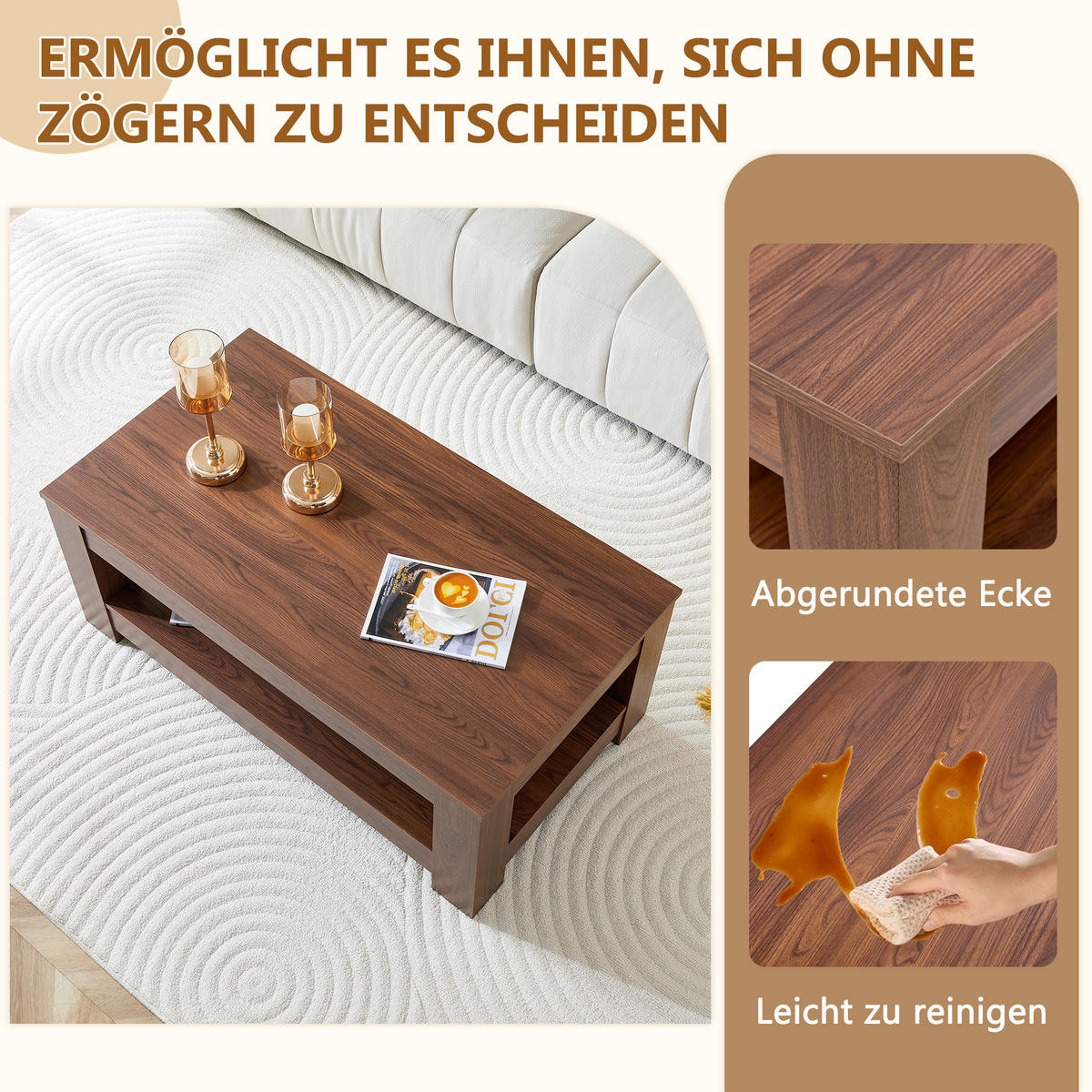 COUCHTISCH Walnuss 100/50/45 cm - Walnussfarben, Holzwerkstoff (50/100/45cm) - PANGIVO