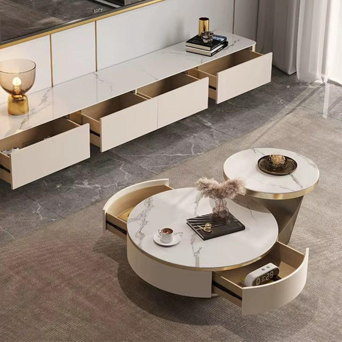 COUCHTISCH 2er Set Marmor Optik - Beige, Keramik (90/90/35cm) - alesvelt