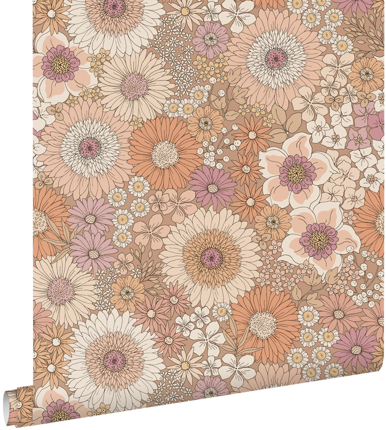 TAPETE Retro Blumen 53 cm x 10.05 m - Terracotta, Papier (53/1000cm) - ESTAhome