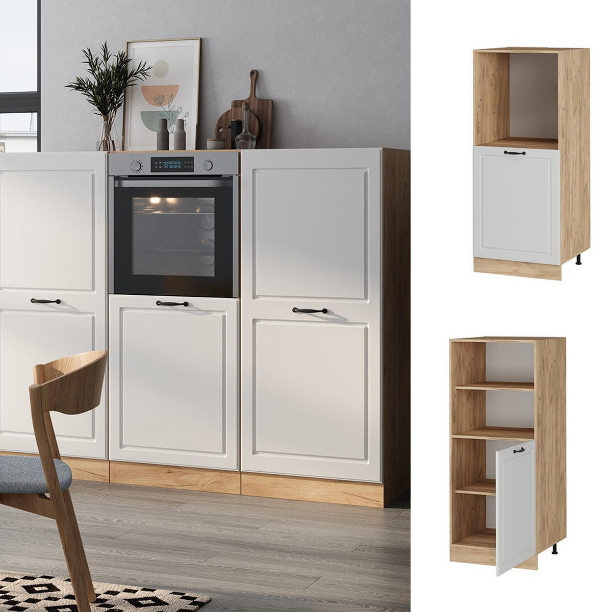 OMARICA ZA PEČICO R-Line Bela podeželska hiša 60 cm - bela/medeni hrast, leseni material (60/143/57cm) - Vicco