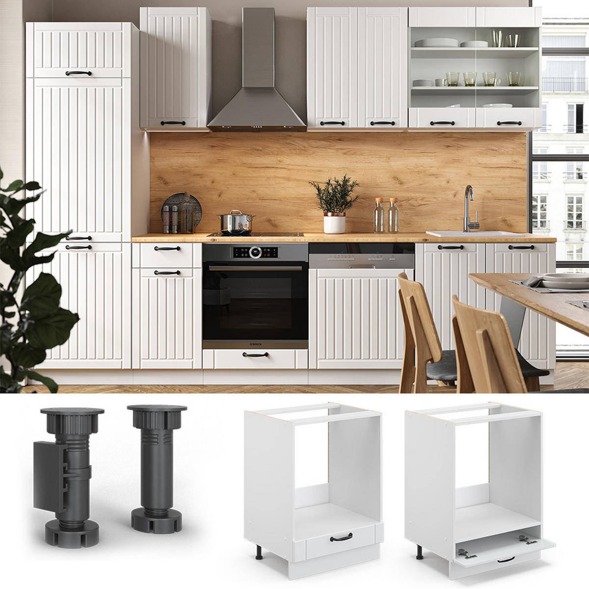 HERDUMBAUSCHRANK Fame-Line Weiß Landhaus 60 cm, AP Marmor - Weiß, Holzwerkstoff (60/82/60cm) - Vicco