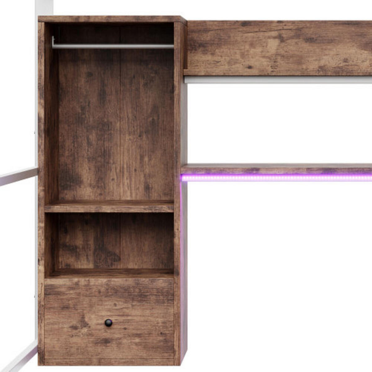 HOCHBETT 140 × 200 cm aus Metall und MDF mit Schreibtisch, Stauraumschublade und 16-Farben-LED-Leiste, weiß - Weiß, Holzwerkstoff - Luhomfu