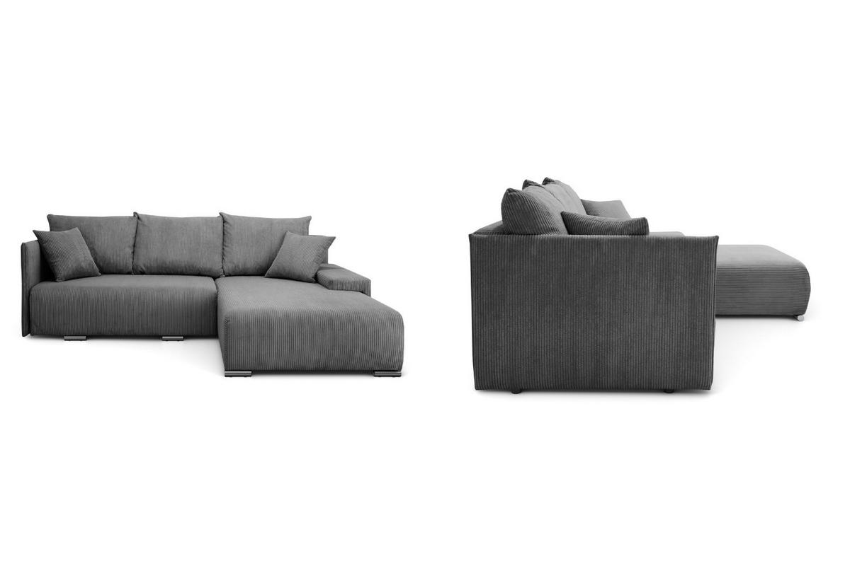 ECKSOFA Lauren L- Form 246 x 188 cm, 4 Sitzer, Bettzeugablage, Sofa, Eckcouch, Cord, rechte Seite, grau - Grau, Kunststoff (246/188cm) - Margaret Hadas24
