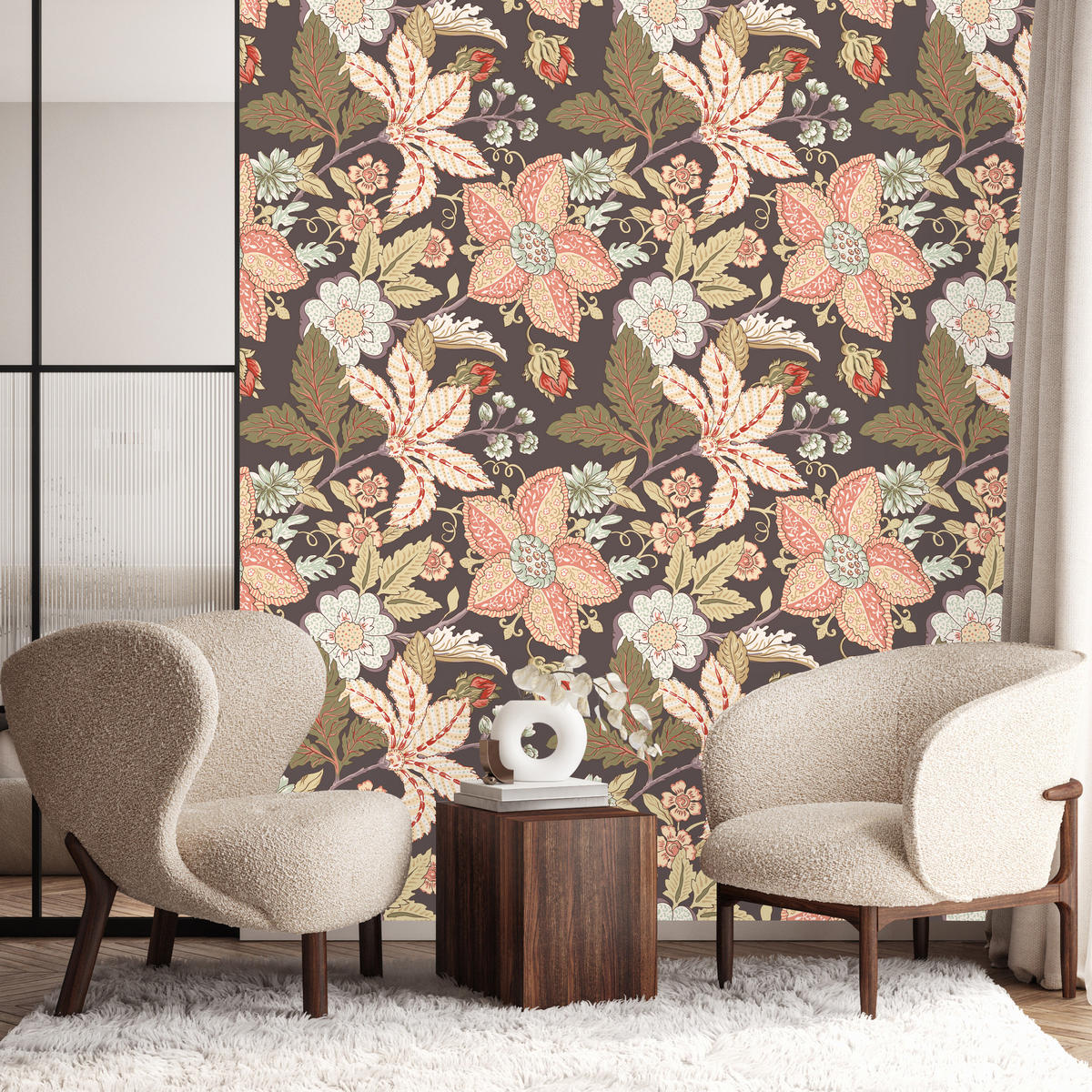 VLIESTAPETE Florale Ornamente im Retro-Stil – Rosa, Beige, Braun – 50x1000 cm - Beige/Rosa, Papier (50/1000cm) - Muralo
