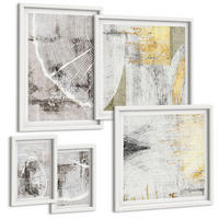 BILDER SET 5er Set - 50x50 cm & 20x30 cm & 40x60 cm Weißer Rahmen - Beige abstrakte Formen Linien - Weiß, Kunststoff (40/60cm) - TULUP