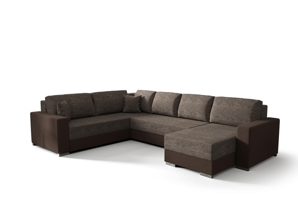 WOHNLANDSCHAFT Prado rechts mit Schlaffunktion und Bettzeugcontainer - Braun, Textil (314/88/210cm) - SIMKAM Furniture