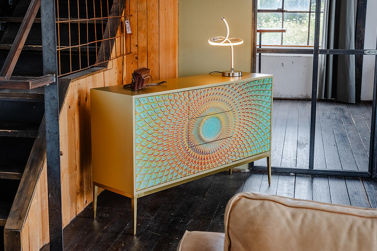 SIDEBOARD LAGO Grün Holz - Goldfarben/Grün, Holz/Holzwerkstoff (140/85/40cm) - KAWOLA