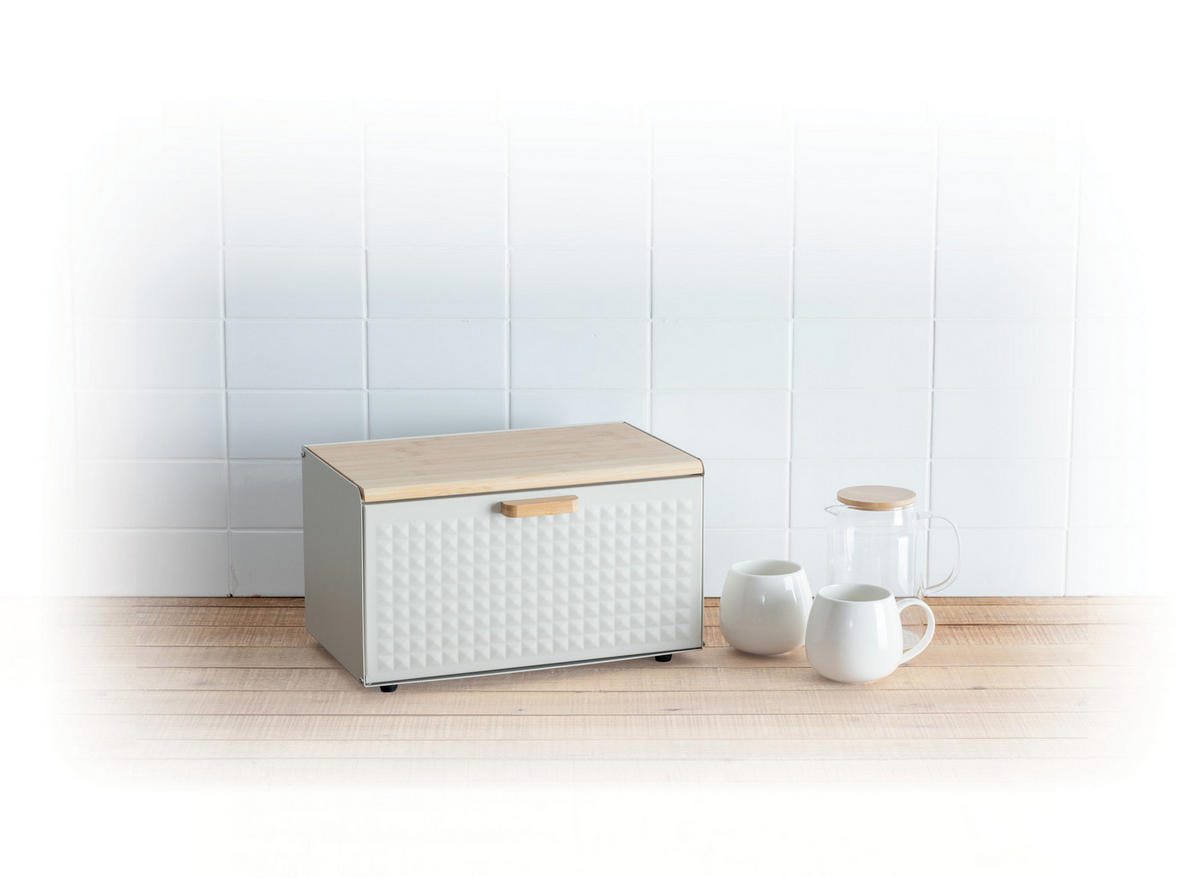 BROTKASTEN aus Metall mit Bambusdeckel Sensia 35,5/20,8/23,5 cm - Beige, Metall (20.8/23.5/35.5cm) - 5five Simply Smart