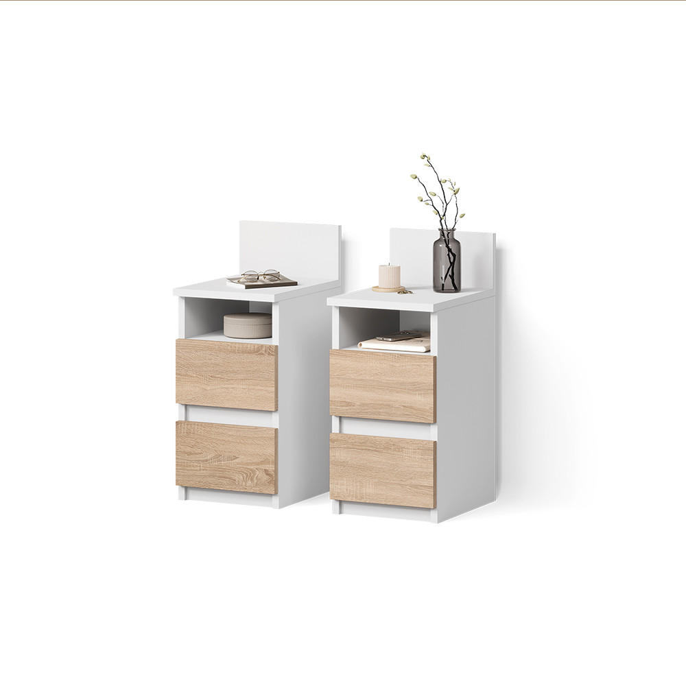 NACHTTISCH Roya, Weiß/Sonoma, 2er Set - Weiß/Sonoma Eiche, Holzwerkstoff (25/59.1/32.3cm) - Livinity®
