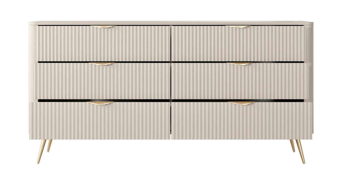 KOMMODE mit Schubladen Brando, 163 cm, Beige - Beige/Goldfarben, Holz/Metall (163/81/38cm) - Emporius