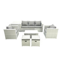 GARTENMÖBELSET mit 3-SITZER SOFA,COUCHTISCH Polyrattan Hellgrau-Mix 7-Sitzer - Hellgrau/Grau, Glas/Kunststoff - Fimous