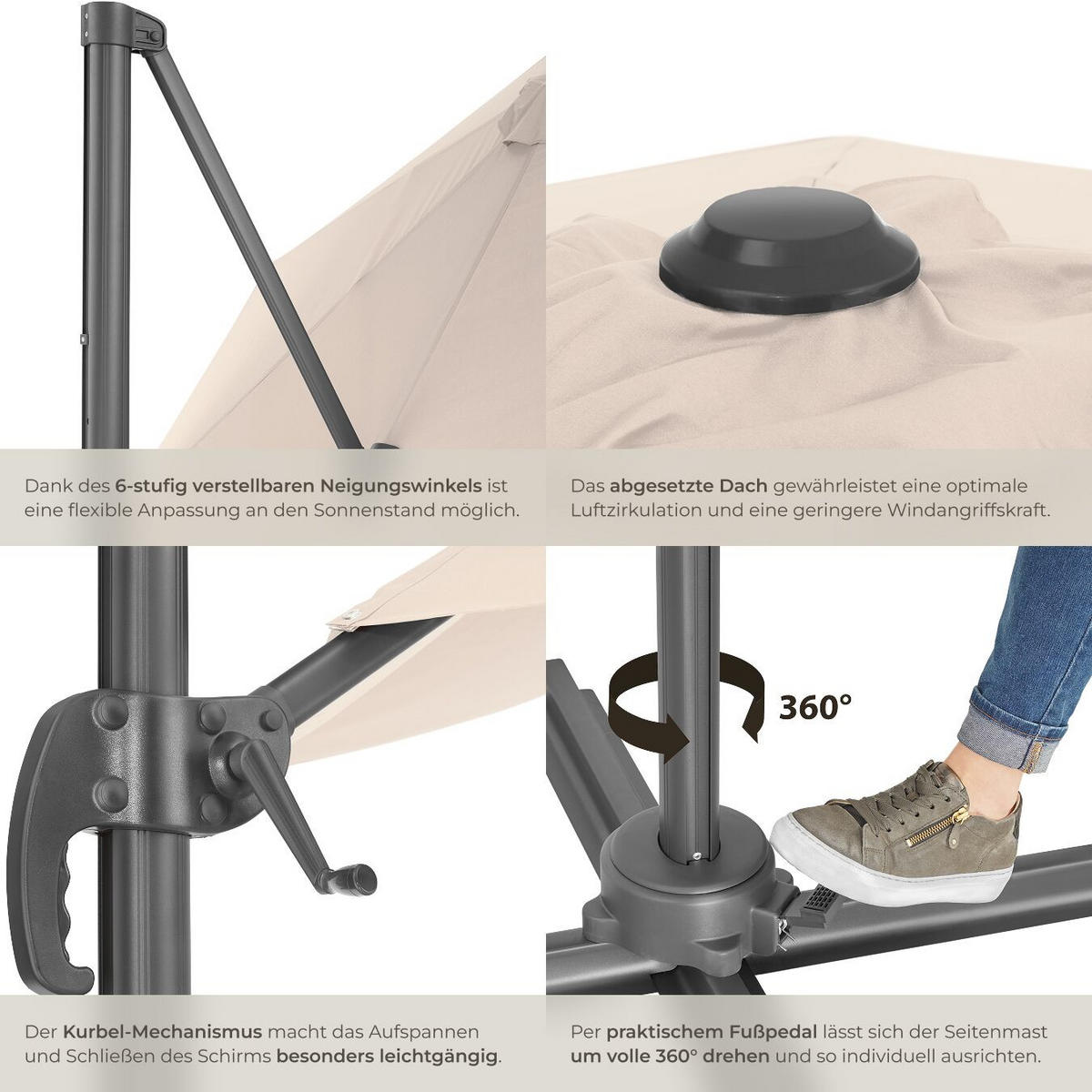 SONNENSCHIRM Daria,UV-Schutz 50+, inklusive Schutzhülle,beige - Beige, Metall (300/372cm) - tectake