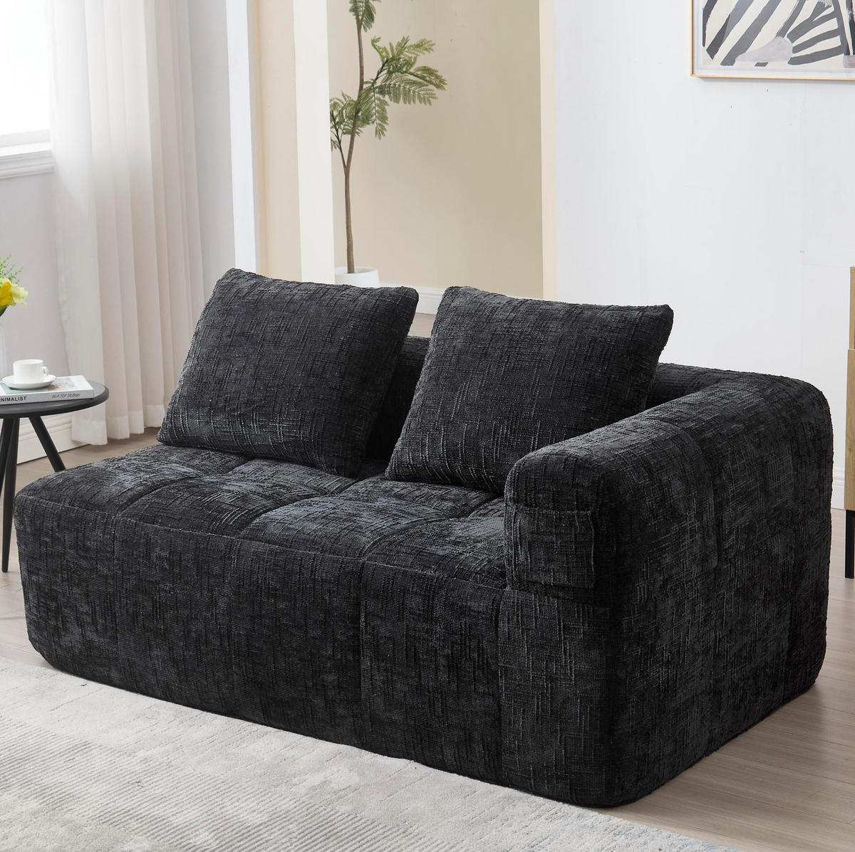 2-SITZER Sofa Chenille mit Chaiselongue und Seitentaschen 158/90/60 cm Schwarz - Schwarz, Textil (60/158/90cm) - Redom