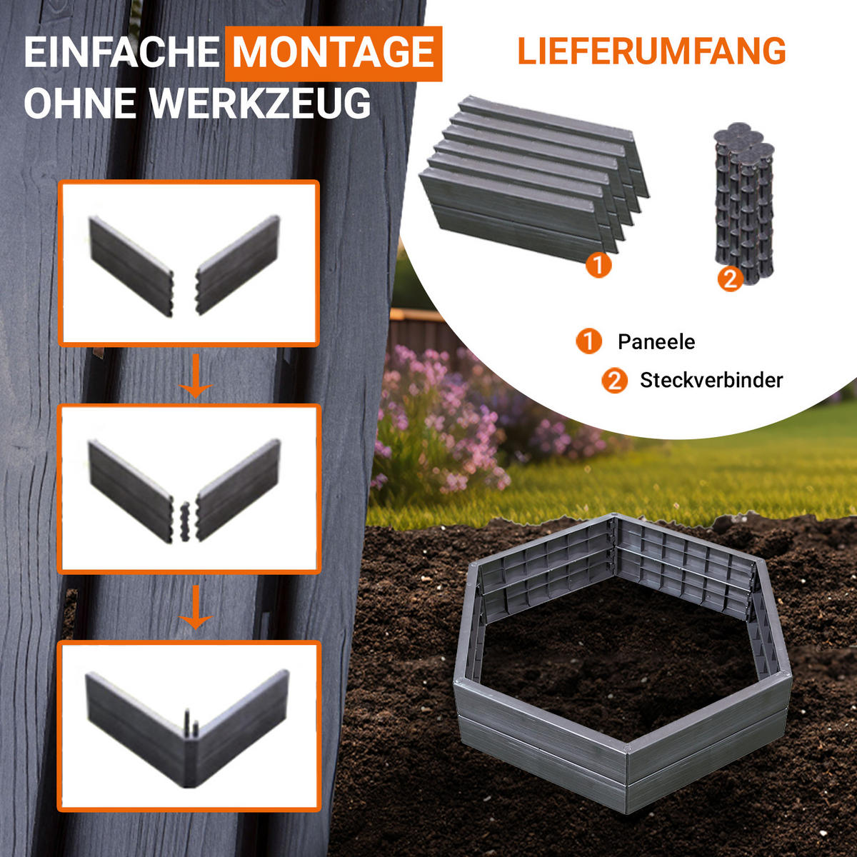 HOCHBEET-SYSTEM L, 6 Paneele inkl. Verbinder - Braun, Kunststoff (110/25/110cm) - GARANTIA