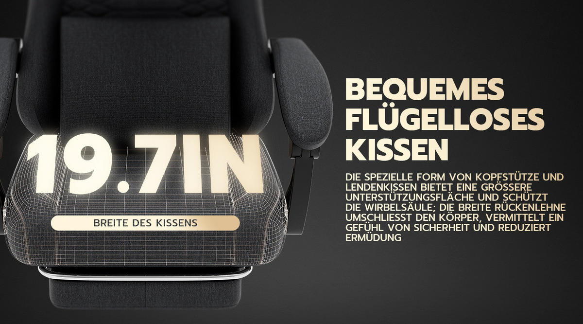 GAMING-STUHL ergonomisch Stoff Schwarz mit Fußstütze - Schwarz, Kunststoff (63/120.5/58.5cm) - Meubliv